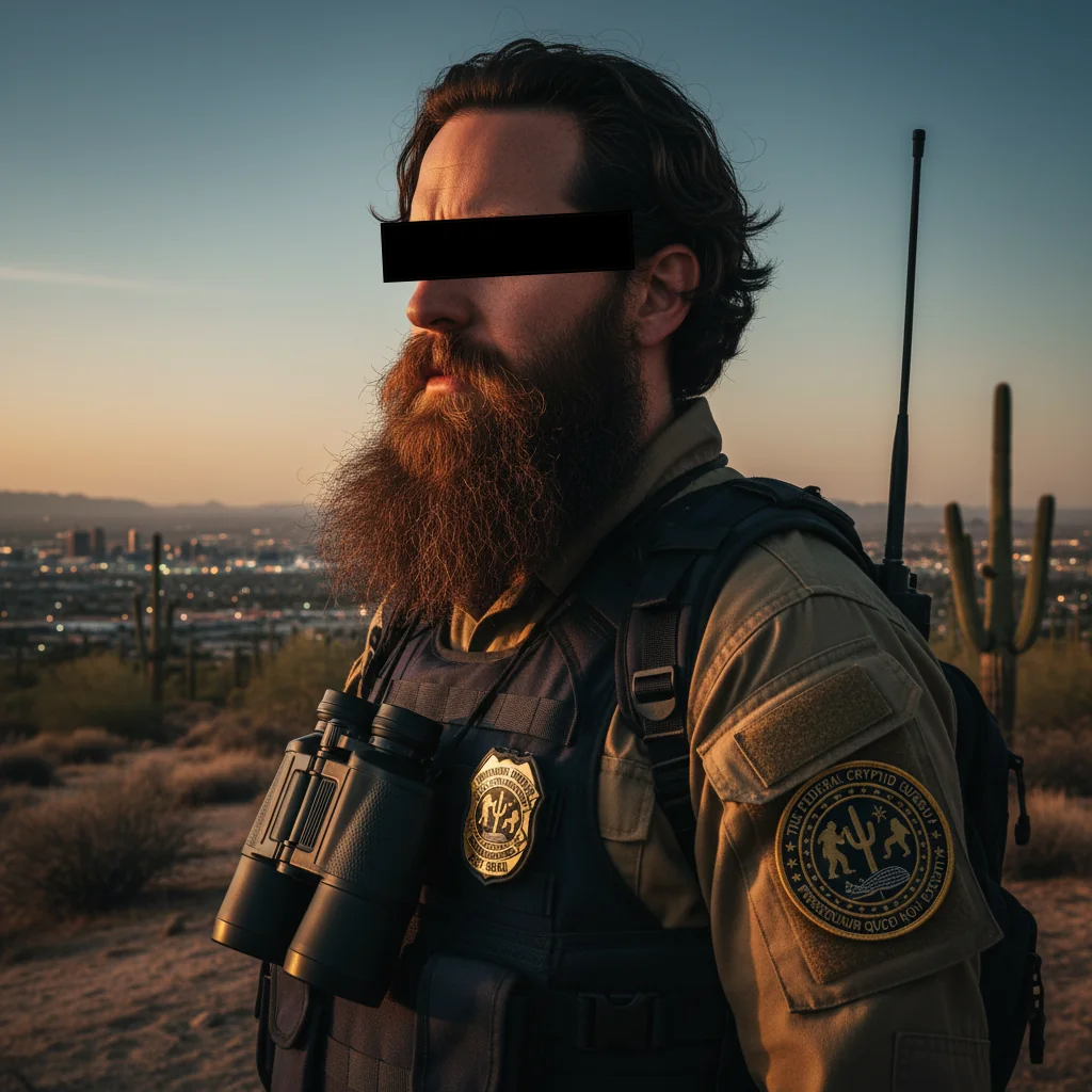 Special Agent Pat Briney at golden hour overlooking the Sonoran Desert with the lights of Phoenix in the distance.