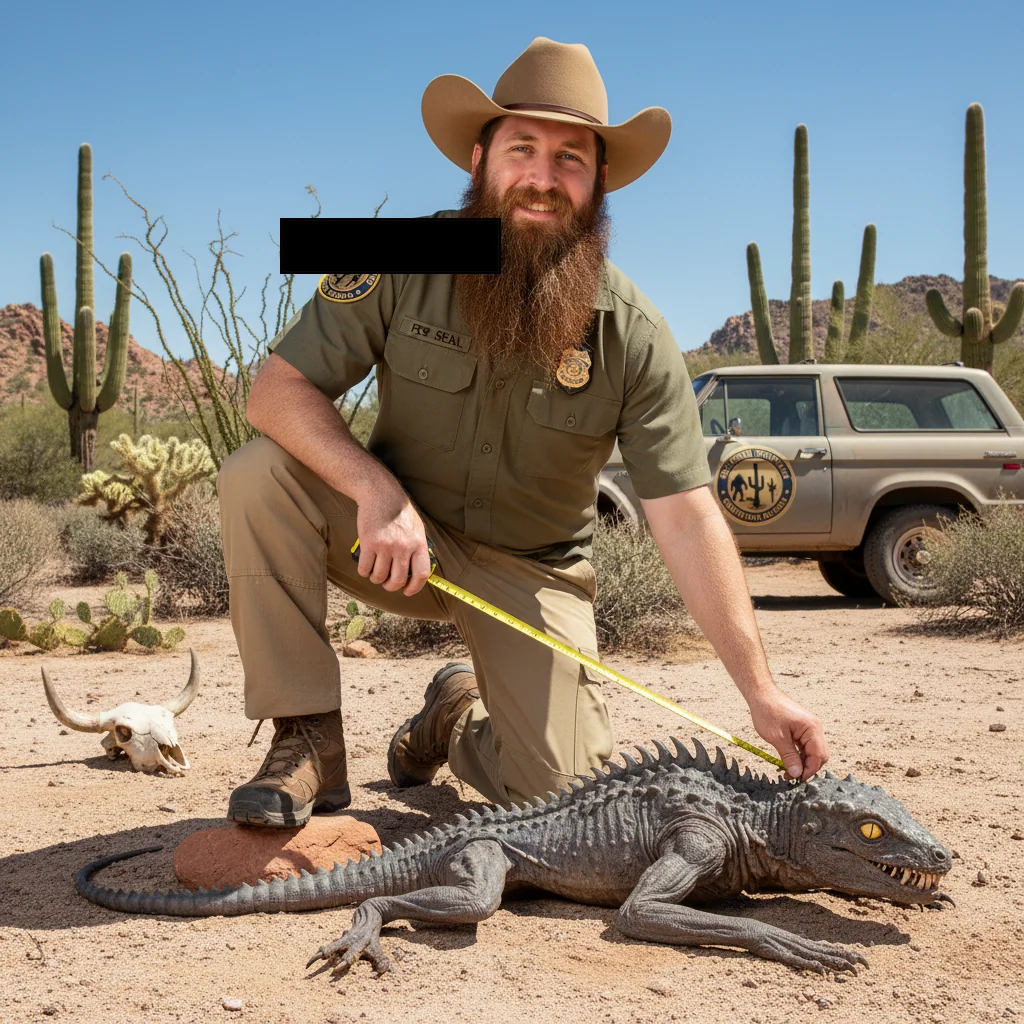 SAIC Briney with a chupacabra specimen in the Sonoran Desert.